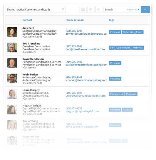 View of contacts in Method:CRM